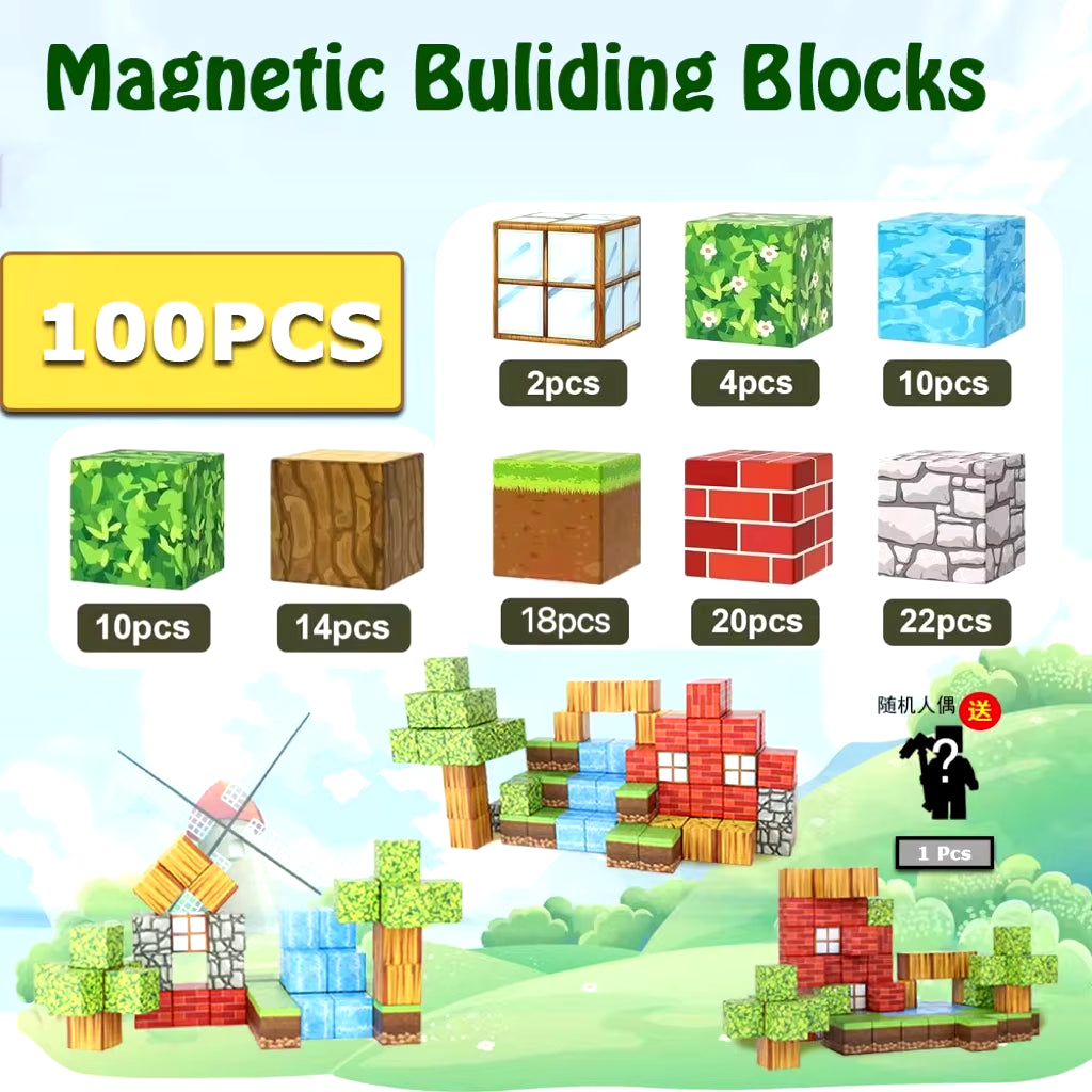 Magnetic Blocks - Build Mine Magnet World Edition Magnetic Cubes Construction Toys for Boys Girls STEM Montessori Sensory Toys